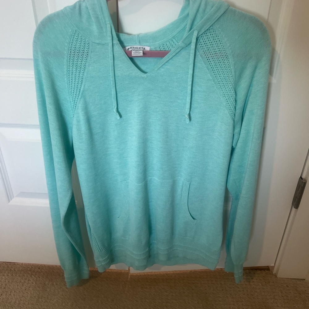 Athleta Evergreen Teal/Mint Hooded Pullover Sweater medium - Picture 3 of 7
